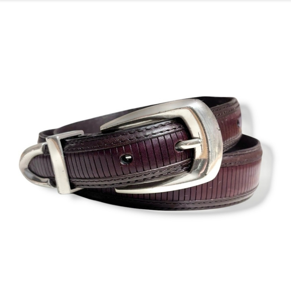 ONYX by BRIGHTON Dark Brown Leather Tapered Belt Inset Design VINTAGE